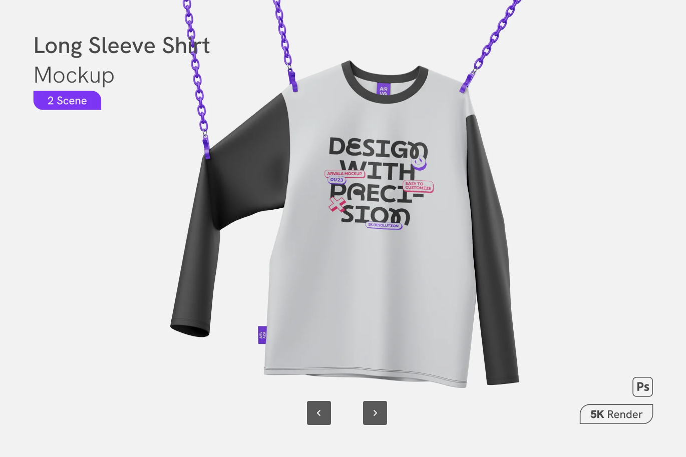 G6611 PS样机长袖T恤Mockup PSD分层可编辑高质量服装模板设计师必备Long Sleeve Shirt Mockup