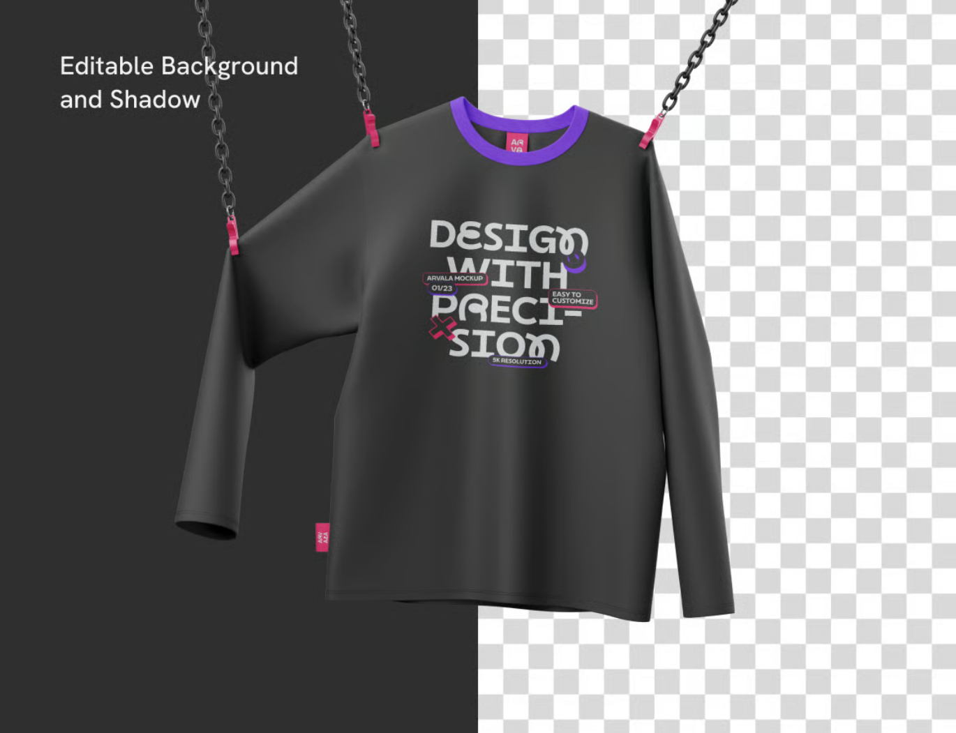 PS样机长袖T恤Mockup PSD分层可编辑高质量服装模板设计师必备Long Sleeve Shirt Mockup-果觅网