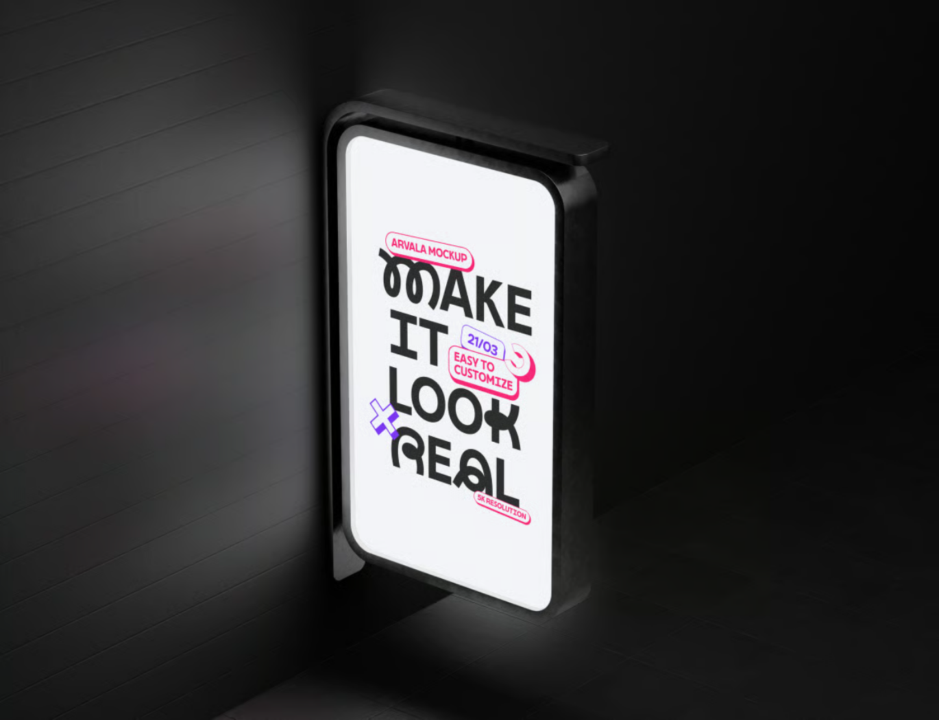 PSD分层3D立体发光灯箱样机 PSD分层高分辨率设计师必备展示效果图Light Box Mockup-果觅网