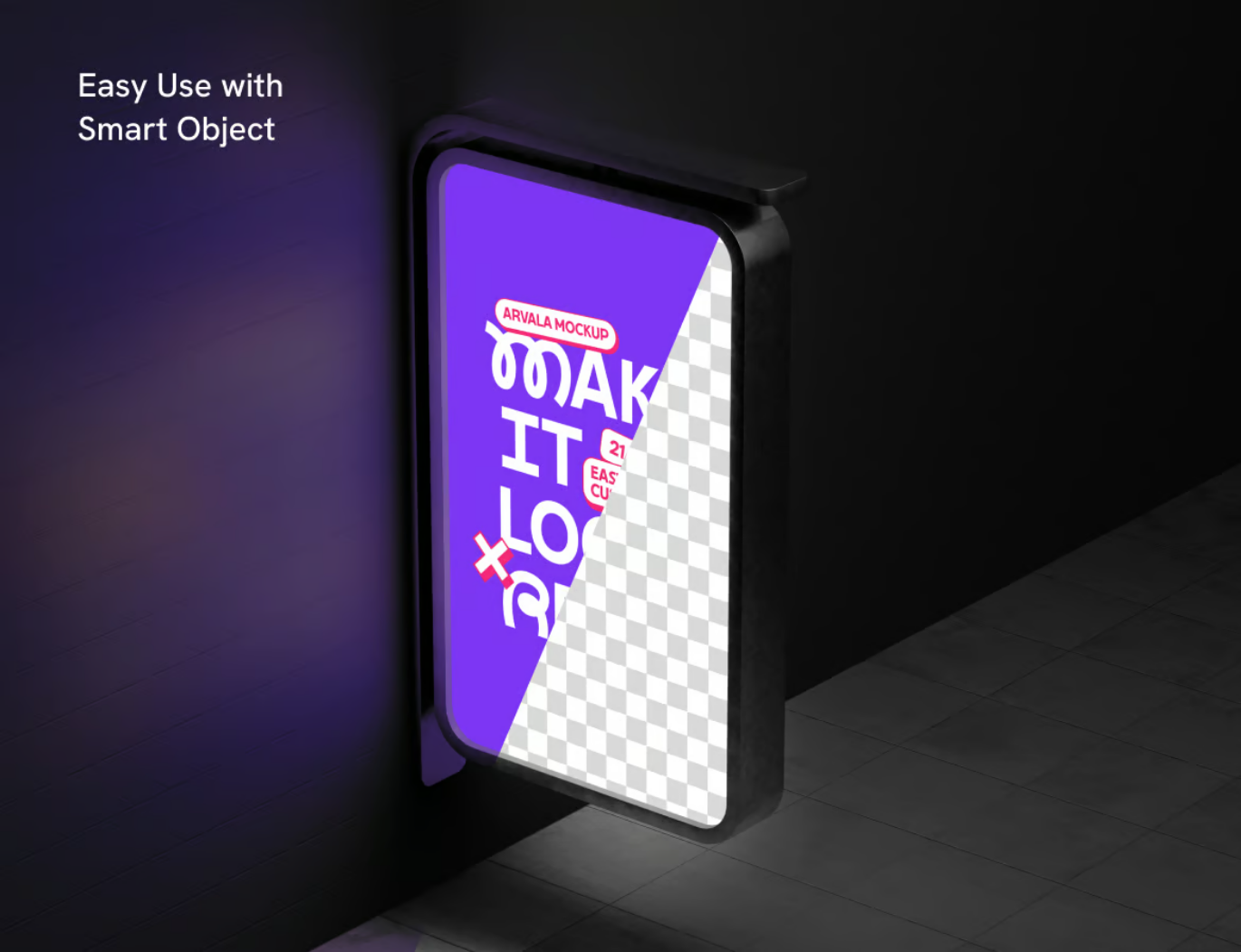 PSD分层3D立体发光灯箱样机 PSD分层高分辨率设计师必备展示效果图Light Box Mockup-果觅网