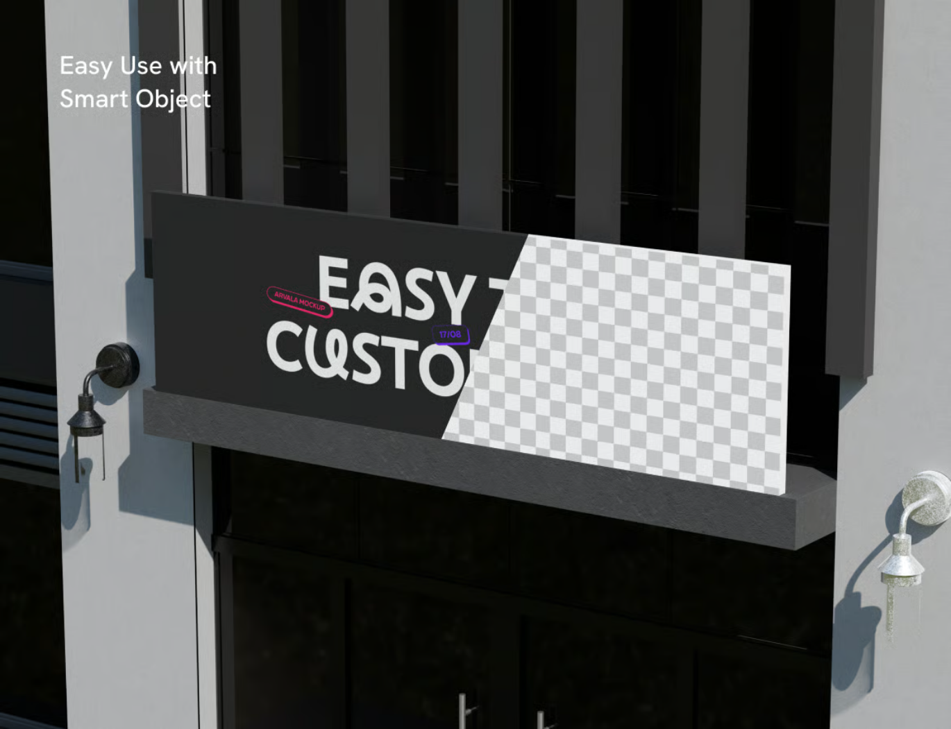 PS门头招牌3D样机Mockup高分辨率可编辑分层设计智能对象一键换图Roof Signage Mockup-果觅网