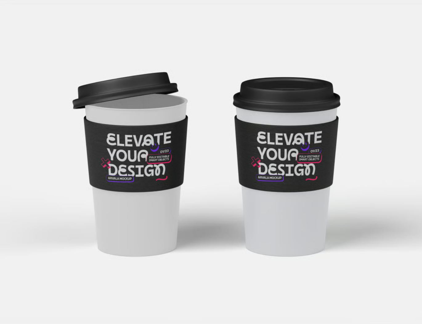 PSD分层纸杯样机3D立体效果可换色高清免抠图设计素材模板Paper Cup Mockup-果觅网