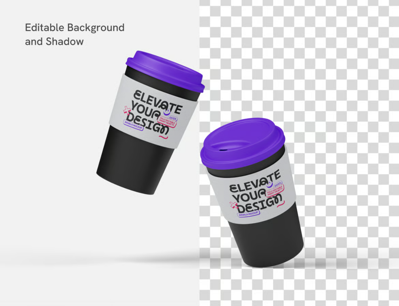 PSD分层纸杯样机3D立体效果可换色高清免抠图设计素材模板Paper Cup Mockup-果觅网