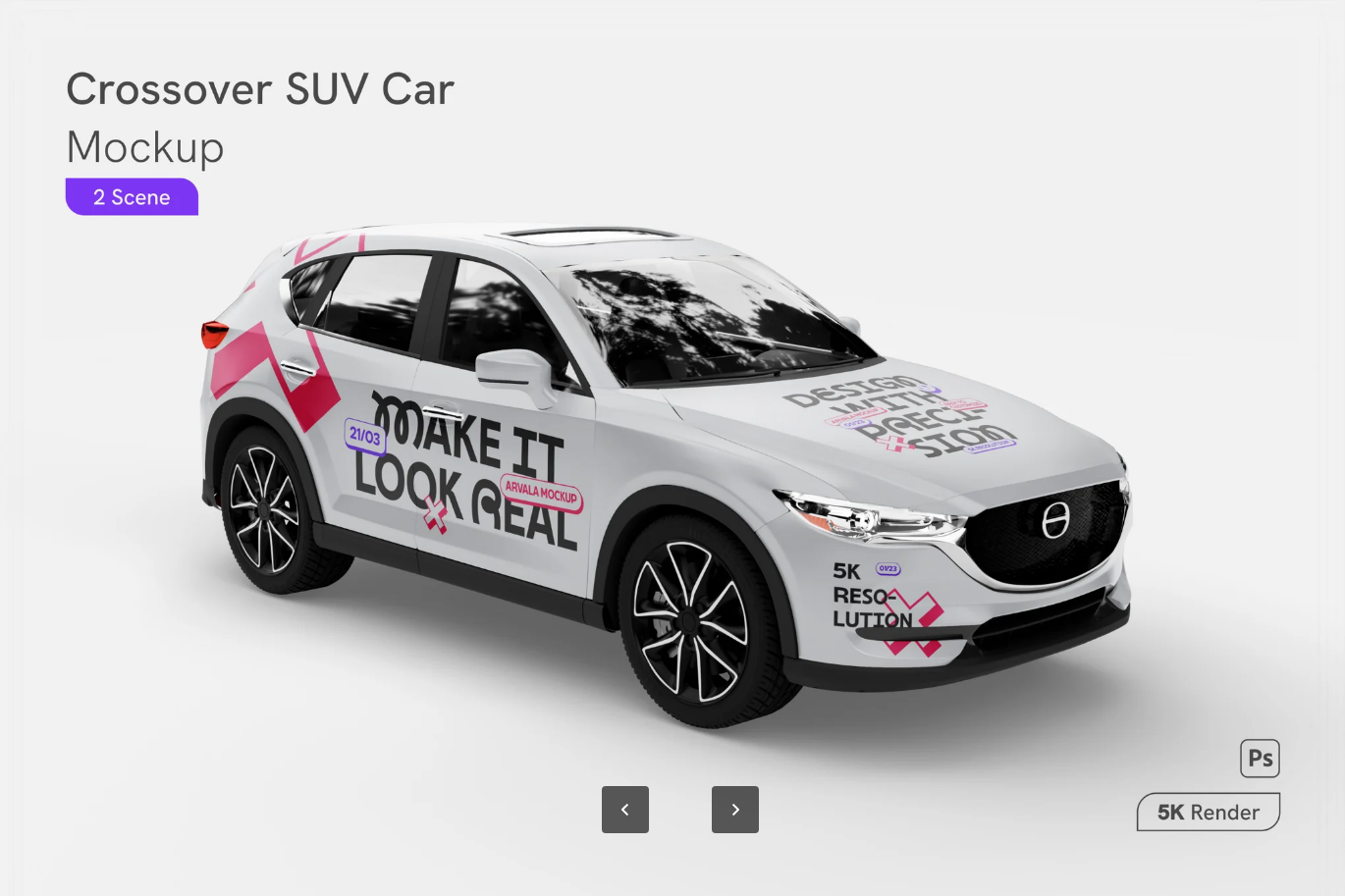 G6634 PSD分层Crossover SUV汽车3D样机高精度多角度广告设计素材Crossover SUV Car Mockup