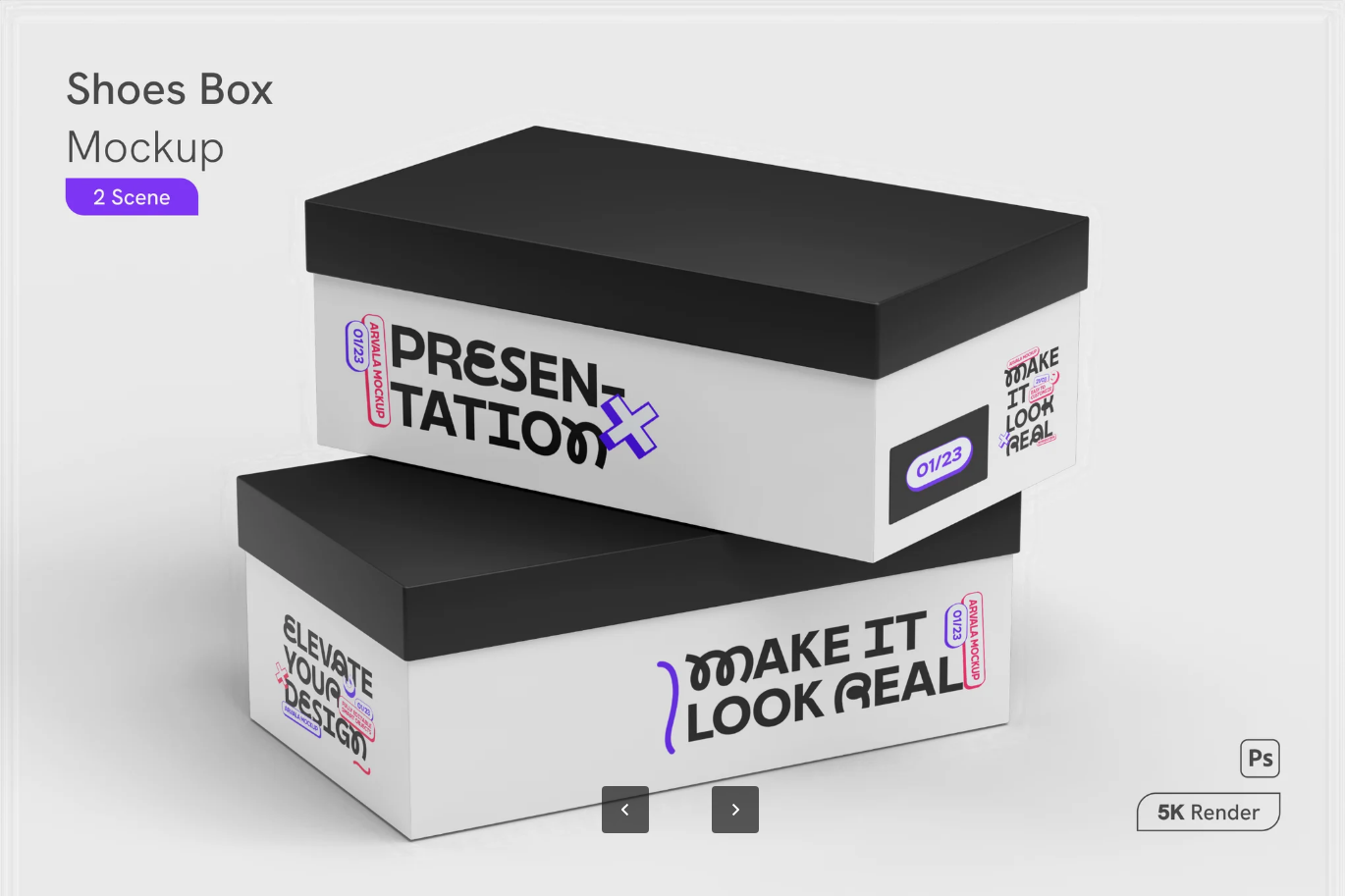 G6635 3D立体鞋盒样机高清PSD分层可编辑包装设计智能对象Shoes Box Mockup