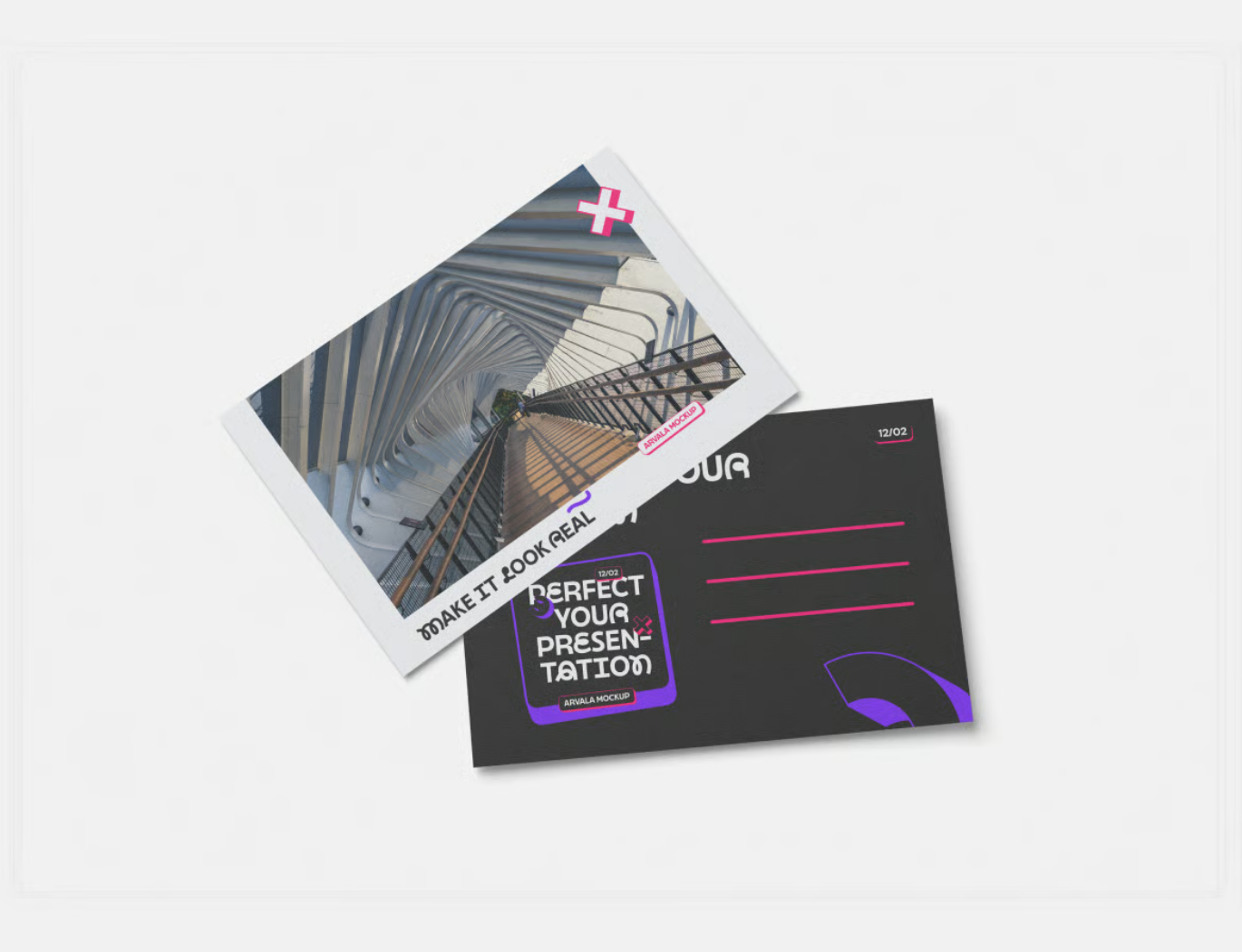 PS样机Postcard明信片Mockup可编辑分层AI+PSD印刷立体展示模板Postcard Mockup-果觅网