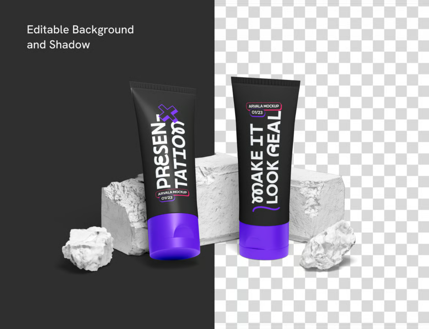 高端化妆品管样机PSD分层素材3D立体效果透明背景可编辑文字层Cosmetic Tube Mockup-果觅网
