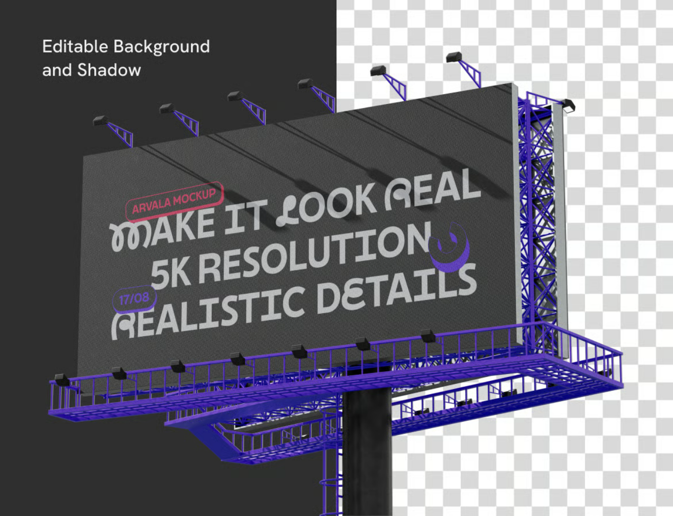 PS样机户外广告牌Mockup高清分层可编辑3D效果商业设计PSD智能对象Outdoor Billboard Mockup-果觅网