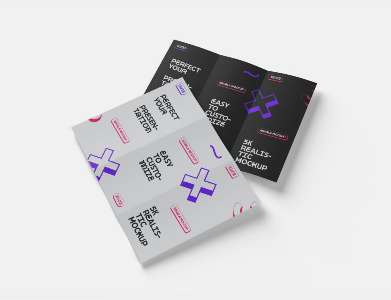 高端三折页宣传册PSD样机企业画册可编辑图层品牌VI设计素材Trifold Brochure Mockup-果觅网