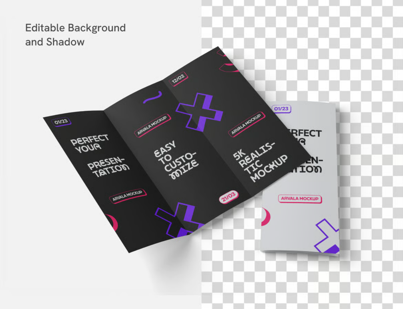 高端三折页宣传册PSD样机企业画册可编辑图层品牌VI设计素材Trifold Brochure Mockup-果觅网