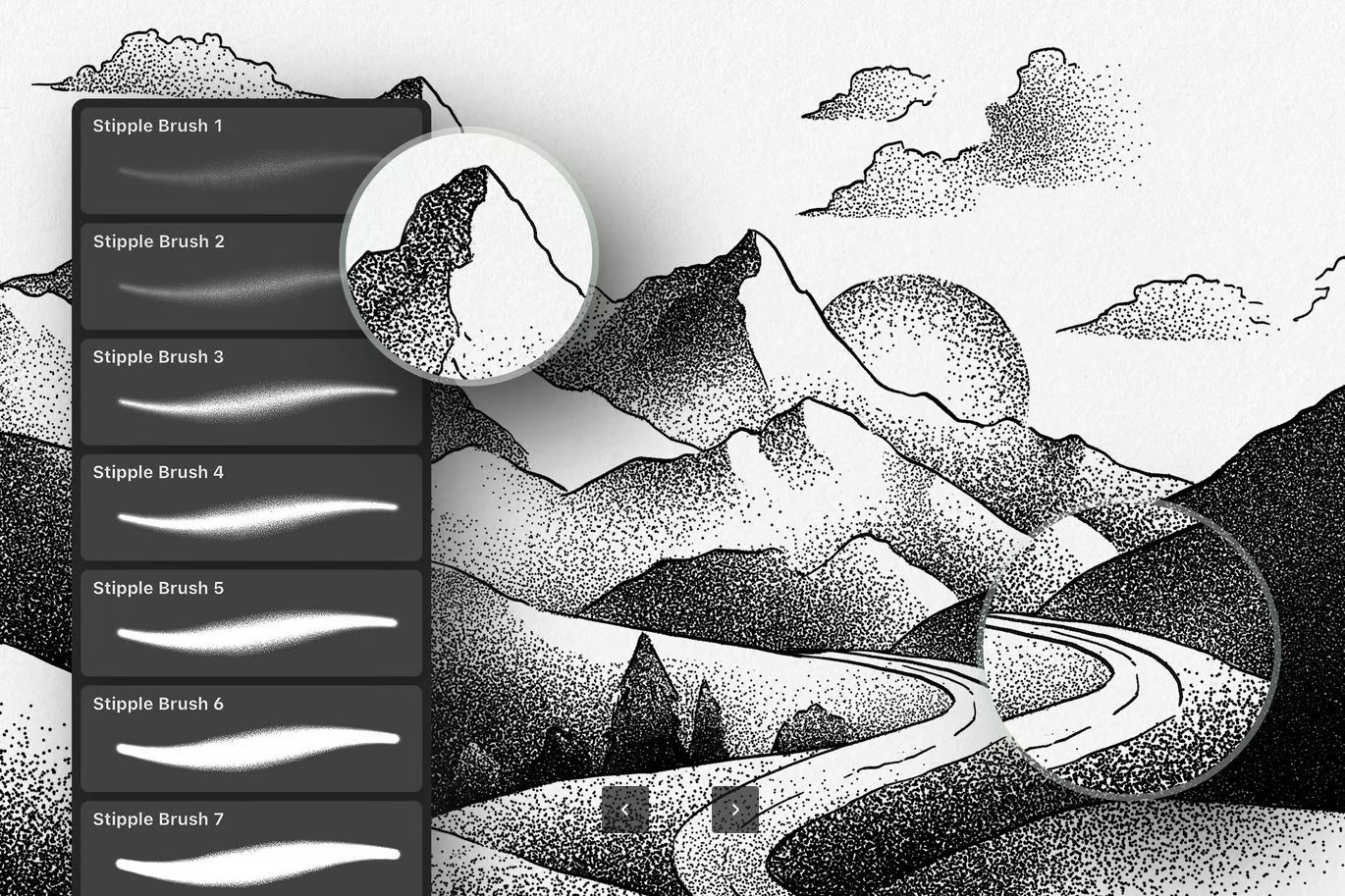 专业级Procreate点彩笔刷套装手绘质感插画必备设计师专用Pro5兼容Procreate Stipple Brushes-果觅网