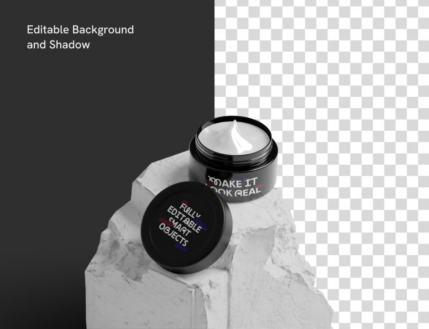 化妆品瓶PSD分层样机3D展示高分辨率透明背景可编辑文字商业设计素材Cosmetic Jar Mockup-果觅网