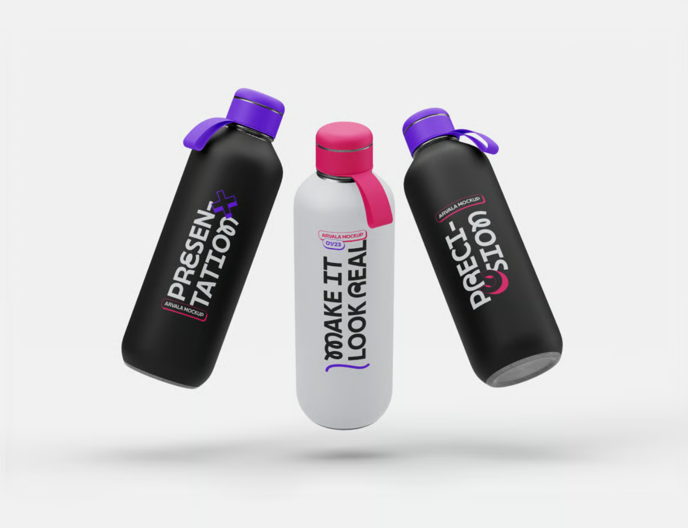 3D水瓶样机PSD分层高清质感多角度可编辑文字设计素材Water Bottle Mockup-果觅网