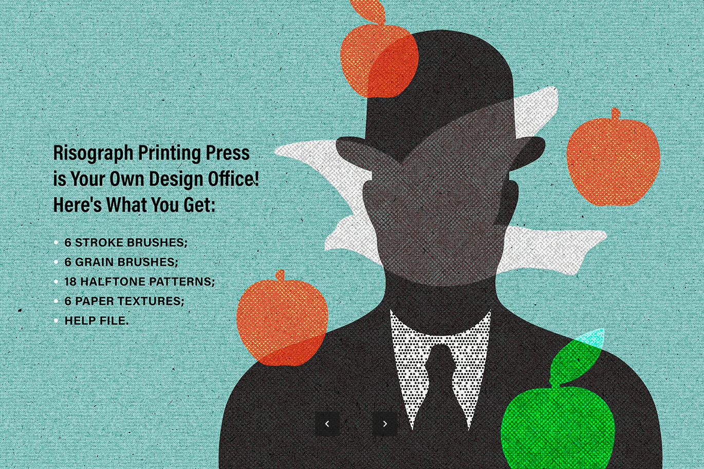 PS动作AI画笔印刷效果矢量笔刷复古烫金质感平面设计海报一键生成Printing Press Illustrator Brushes-果觅网
