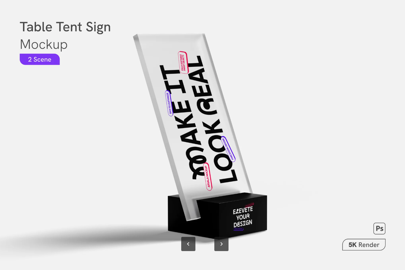 G6721 高端TableTent样机分层PSD可编辑餐饮桌牌3D立体展示PS素材模板Table Tent Signage Mockup