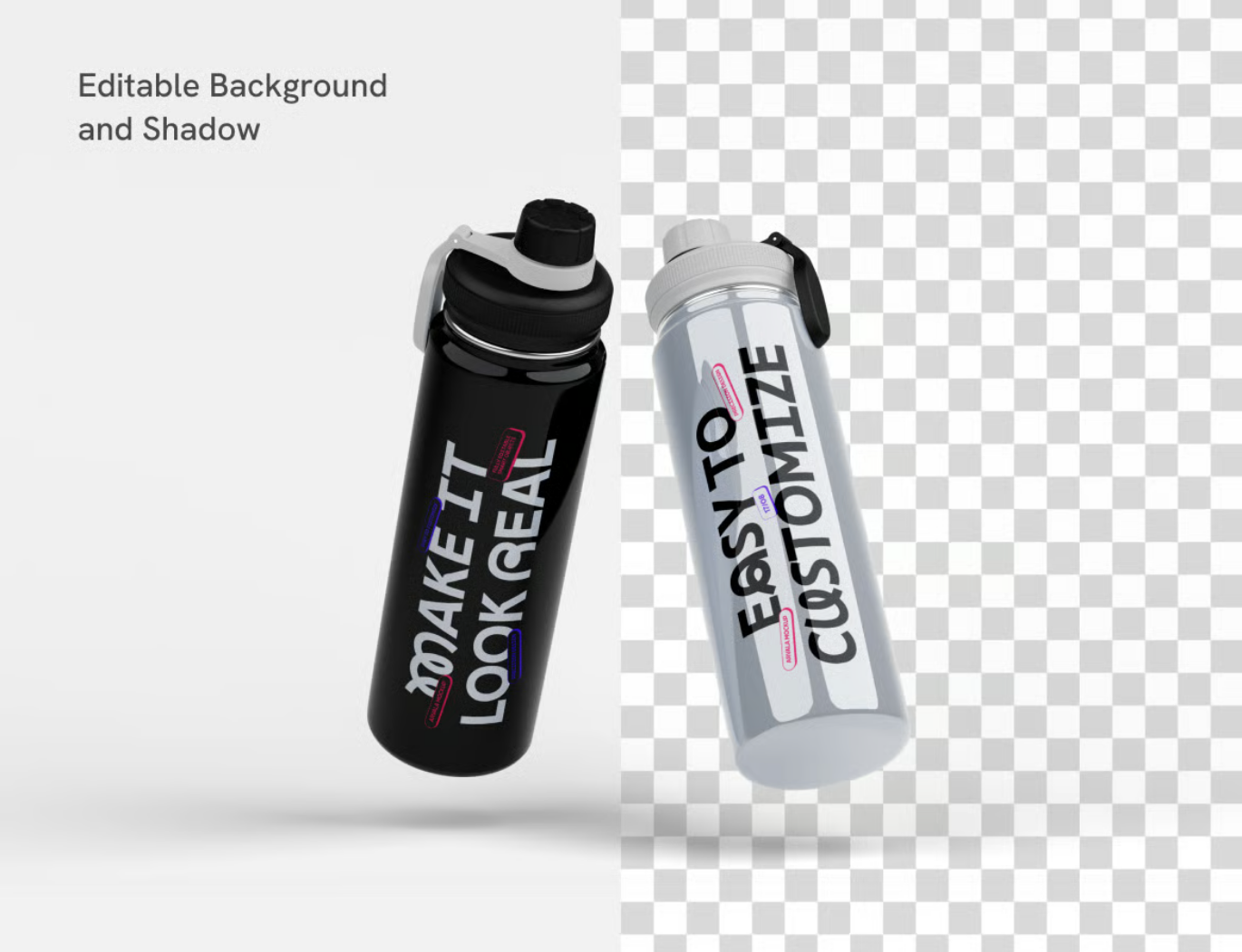 高精度水杯样机PSD素材分层可编辑3D模型多角度展示设计模板Water Bottle Mockup-果觅网