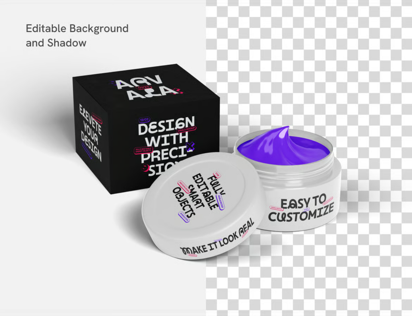 化妆品包装样机护肤品瓶3D立体展示PSD分层素材高端设计模板Cosmetic Cream Jar with Box Mockup-果觅网