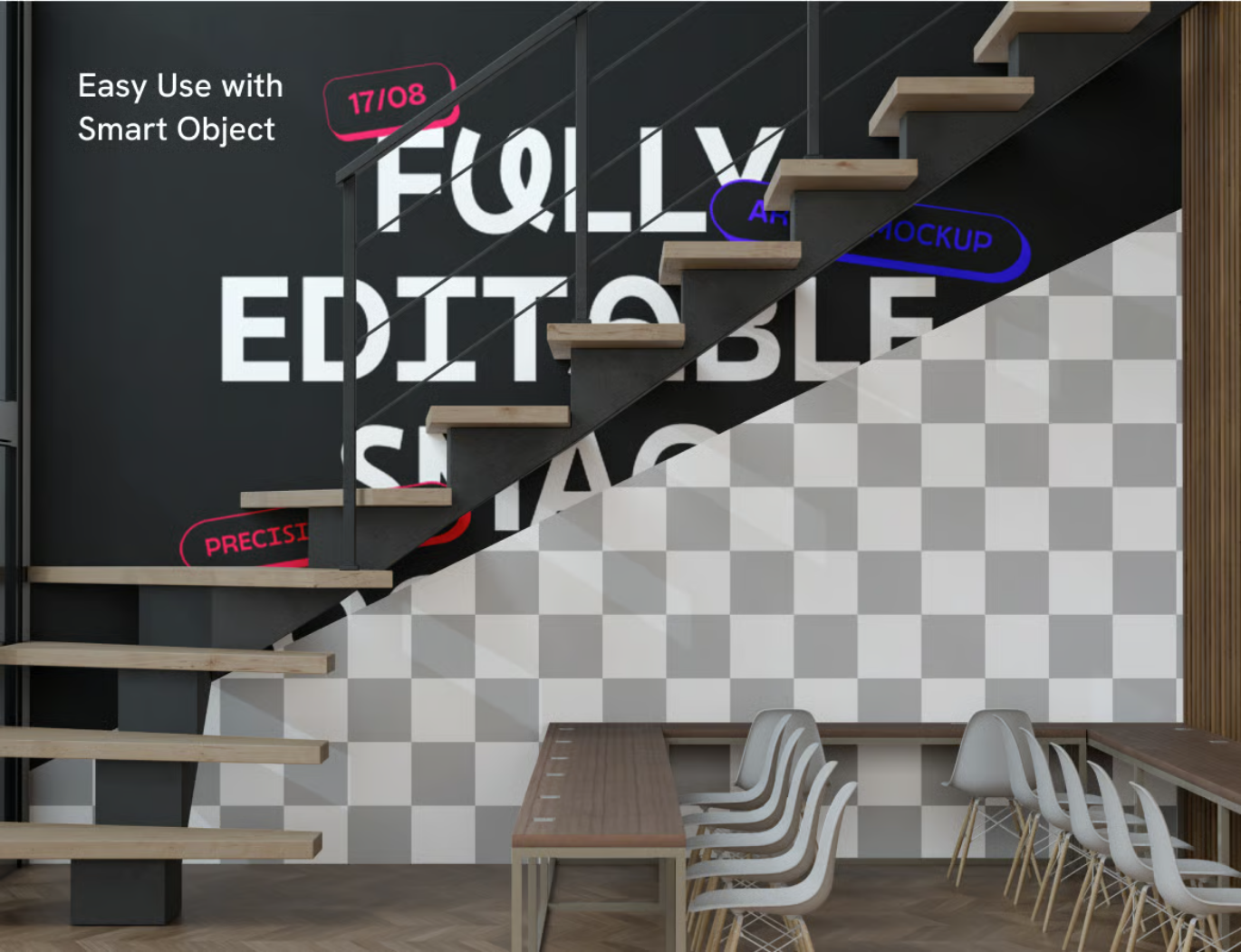 PS样机墙绘模板高清素材可编辑图层3D效果图装饰设计Wall Mural Mockup-果觅网
