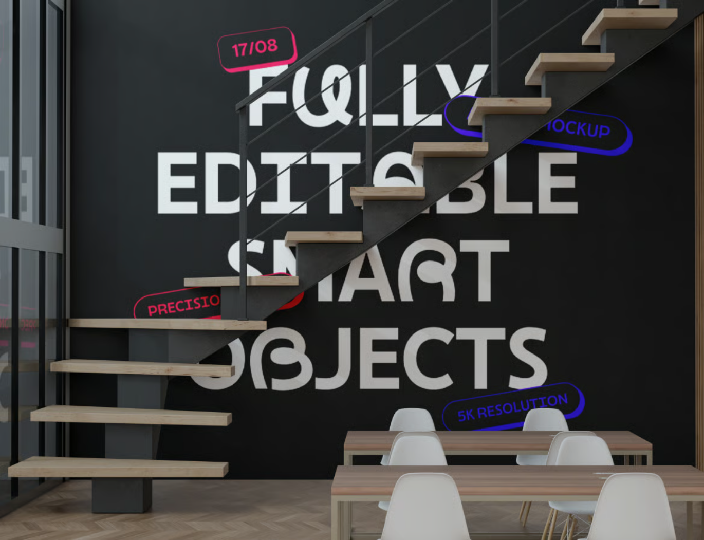 PS样机墙绘模板高清素材可编辑图层3D效果图装饰设计Wall Mural Mockup-果觅网