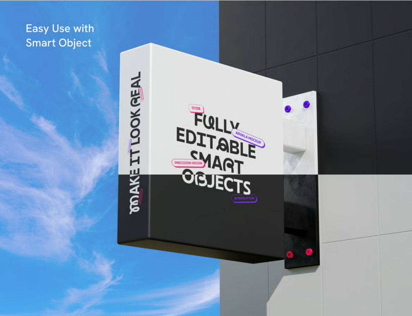 PS样机立体标牌3D效果高清可编辑分层智能对象设计素材SignBoxSign Box Mockup-果觅网