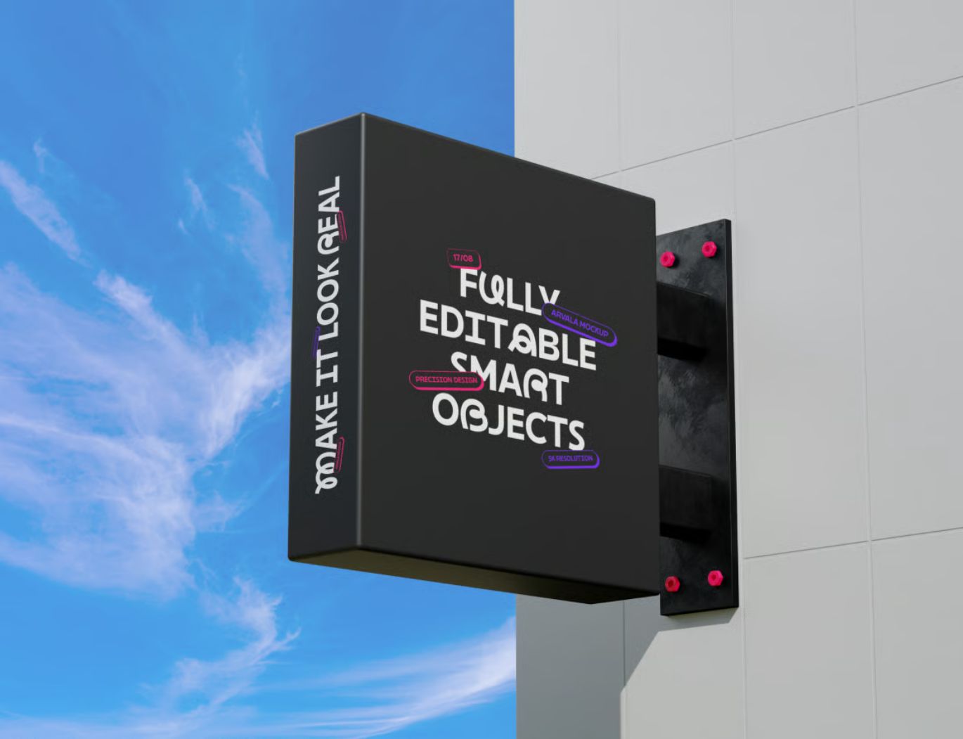PS样机立体标牌3D效果高清可编辑分层智能对象设计素材SignBoxSign Box Mockup-果觅网