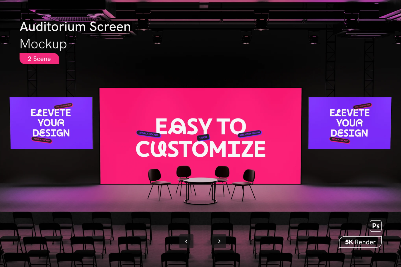 G6736 2024新款3D舞台大屏PS样机高清广告设计场景模板Auditorium Screen Mockup