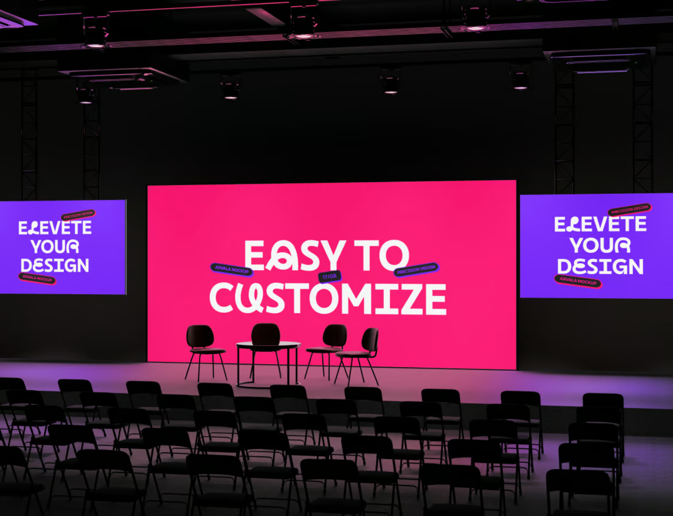 2024新款3D舞台大屏PS样机高清广告设计场景模板Auditorium Screen Mockup-果觅网