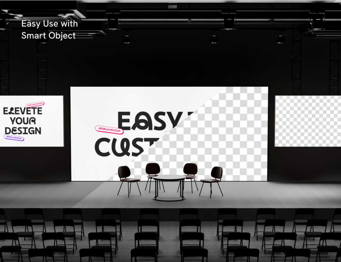 2024新款3D舞台大屏PS样机高清广告设计场景模板Auditorium Screen Mockup-果觅网