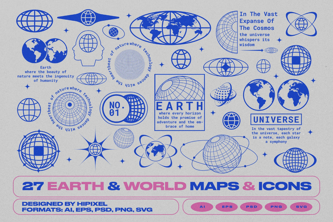G6774 2025新版全球地图矢量素材包3000+图标AI/EPS高清Earth & World Maps & Icons