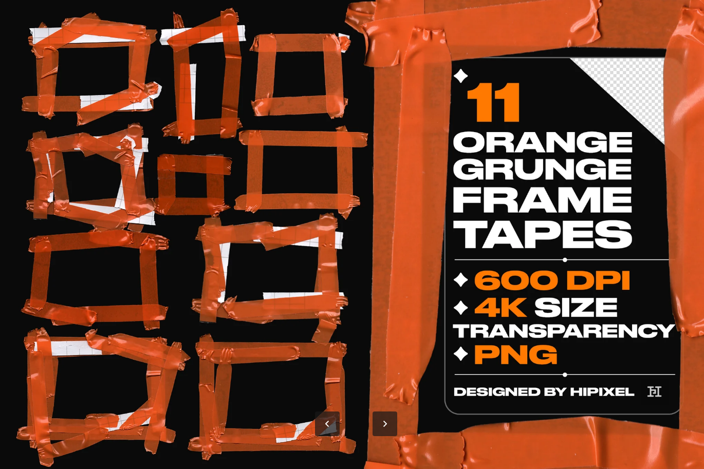 G6776 橙调复古手撕边框PSD分层免抠高清平面设计素材胶带Orange Grunge Frame Tapes