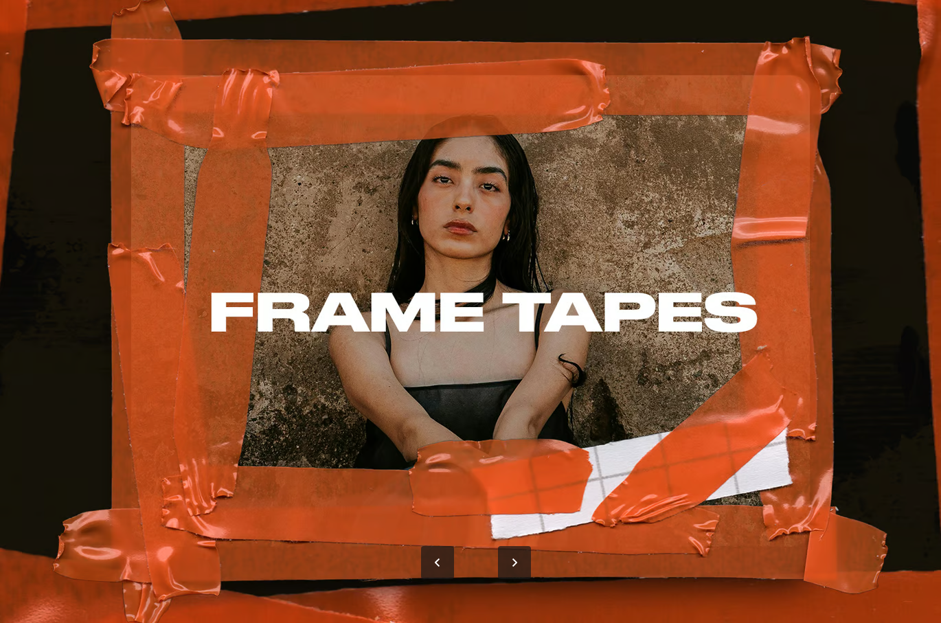 橙调复古手撕边框PSD分层免抠高清平面设计素材胶带Orange Grunge Frame Tapes-果觅网