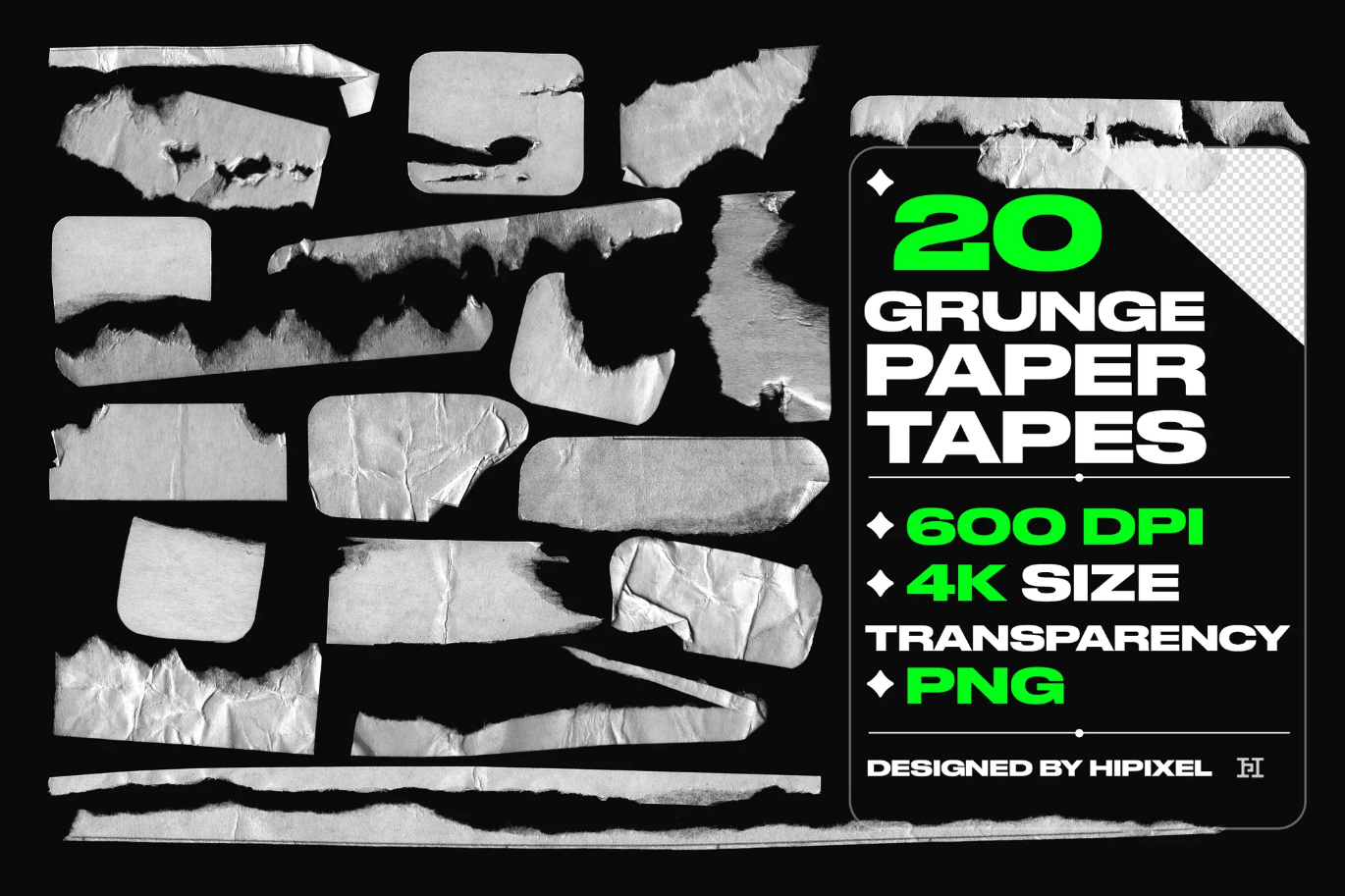 G6777 复古做旧胶带20款分层源文件PS/AI设计素材高清20 Grunge Paper Tapes