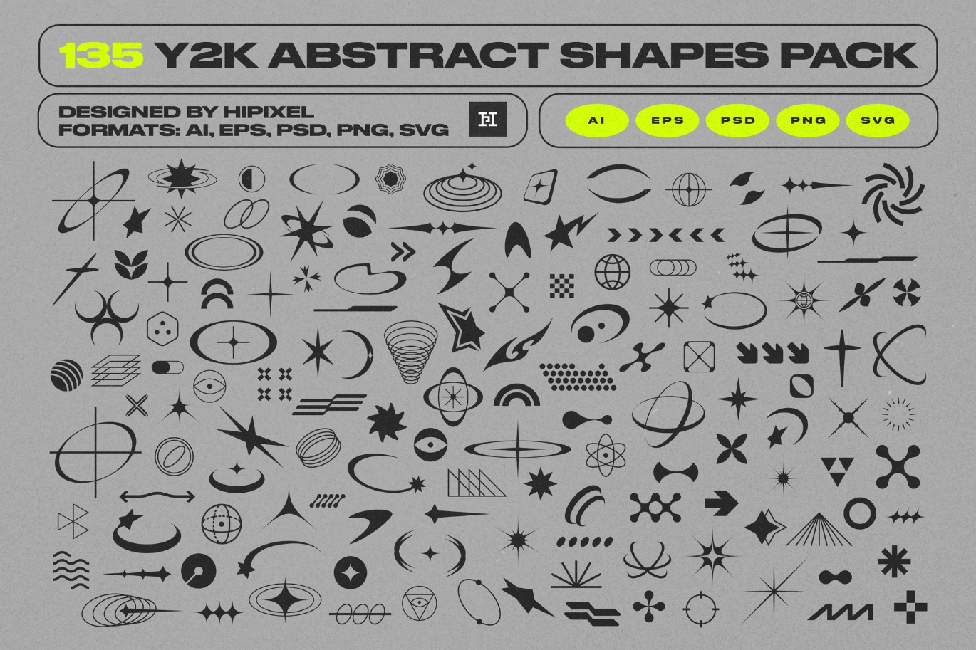 G6779 Y2K抽象几何复古矢量素材包PSD/AI分层文件2025潮流设计Y2K Abstract Retro Shapes Pack