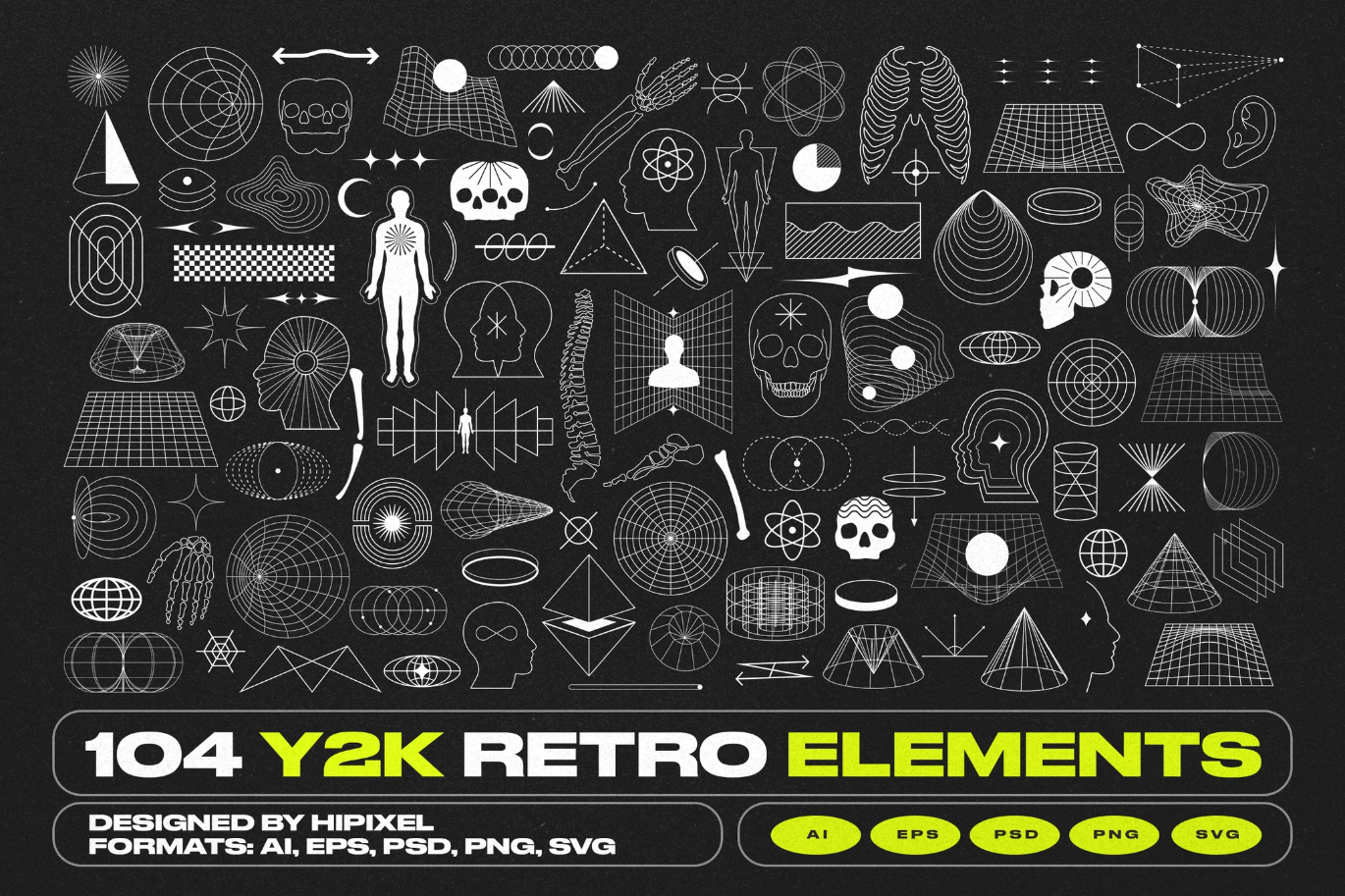 G6780 Y2K复古千禧风设计素材包PSD分层AI矢量高清免抠图Y2K Retro Elements Pack