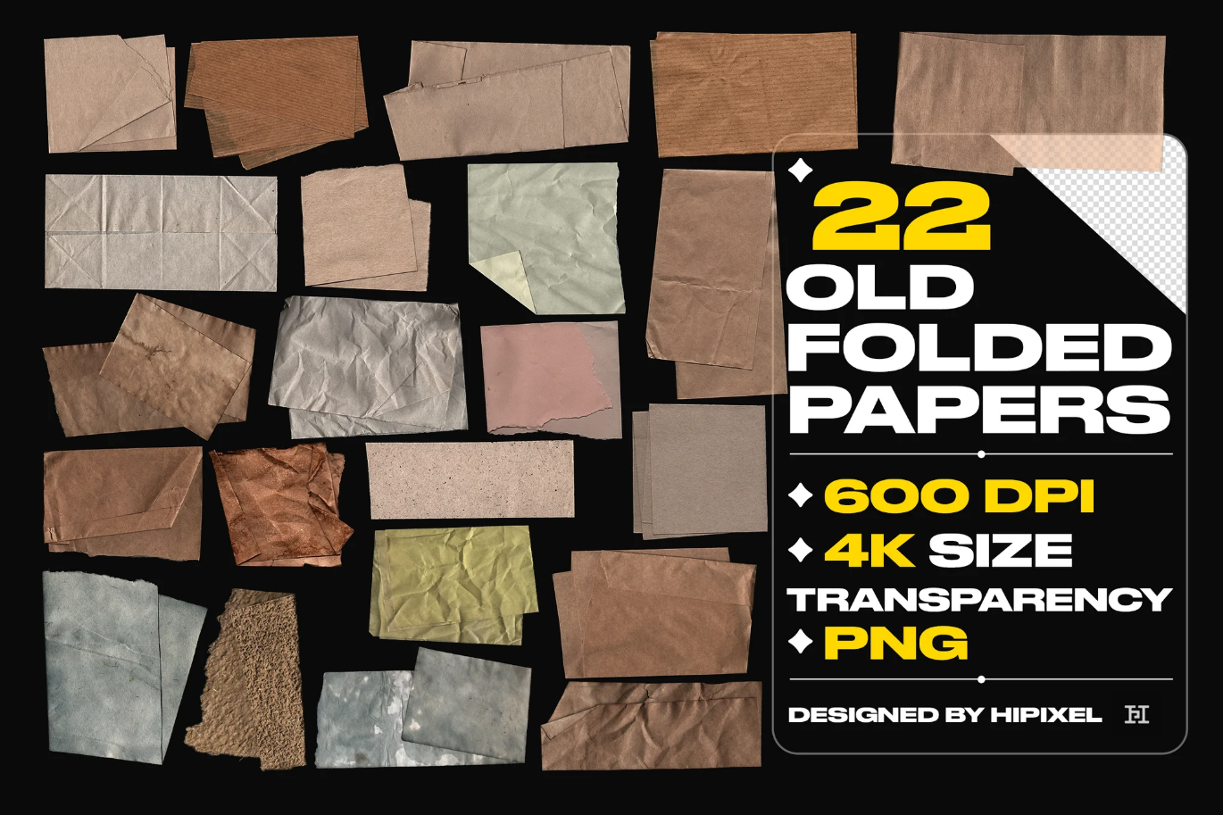 G6784 复古褶皱纸张纹理包 AI设计平面背景素材 Old Folded PapersOld Folded Papers