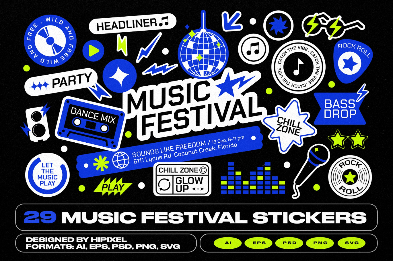 G6788 音乐节创意贴纸PSD分层素材矢量高清原创设计元素节日海报Music Festival Stickers & Elements