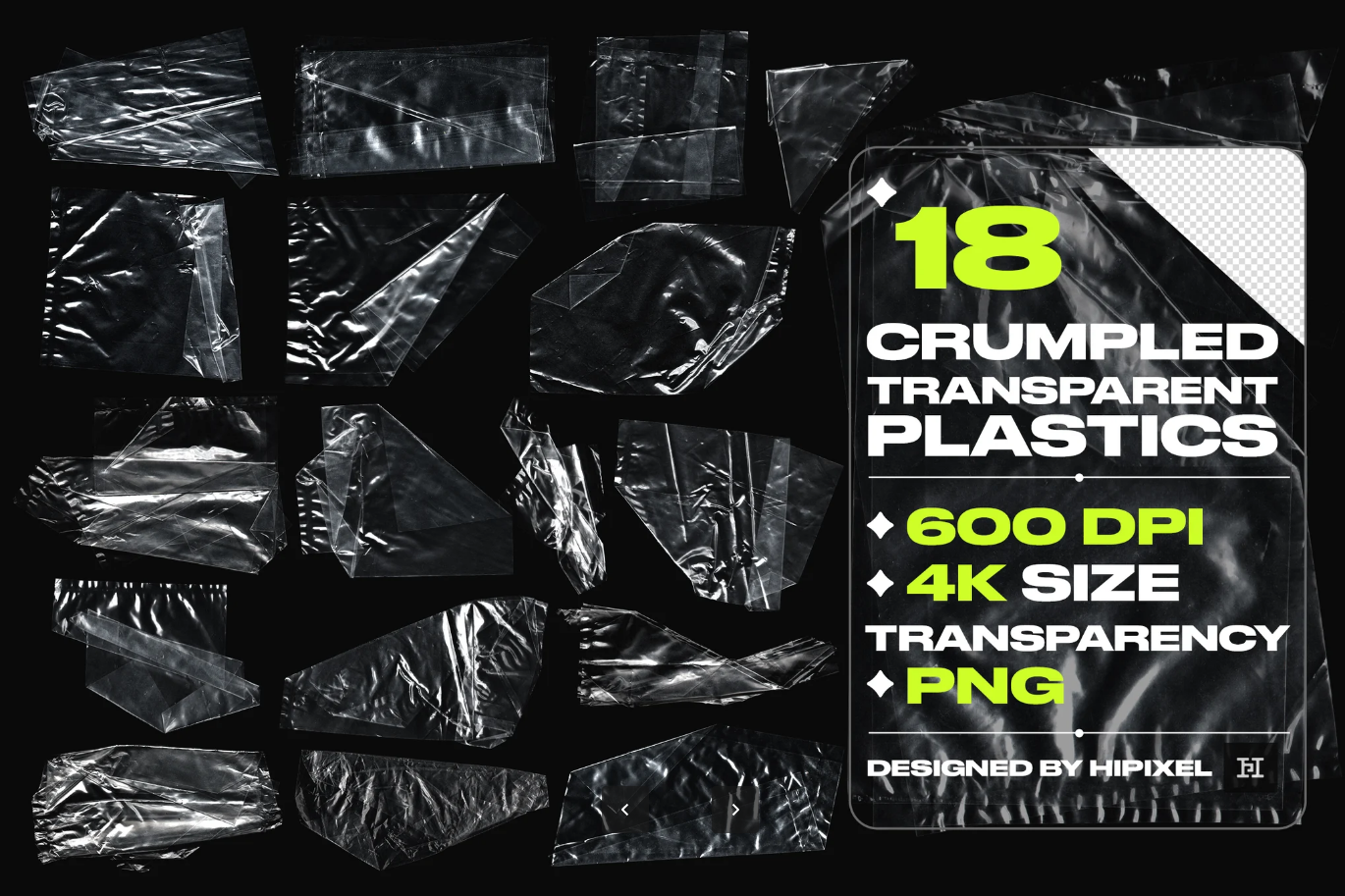 G6790 免抠图高清透明塑料褶皱纹理PS素材PNG格式平面设计模板Crumpled Transparent Plastics