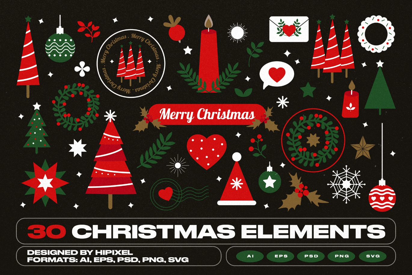 G6793 圣诞素材包PNG免抠图节日设计元素矢量AI源文件2025新款Christmas Elements Collection