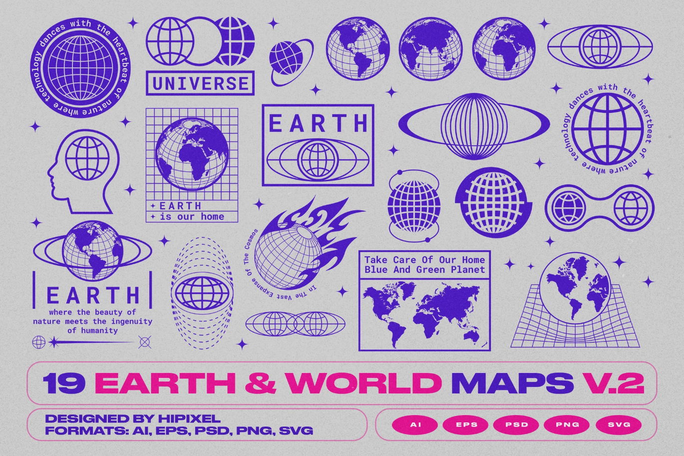 G6797 2025高清世界地图矢量图标合集平面设计必备AI PS EPS素材Earth & World Maps & Icons V.2