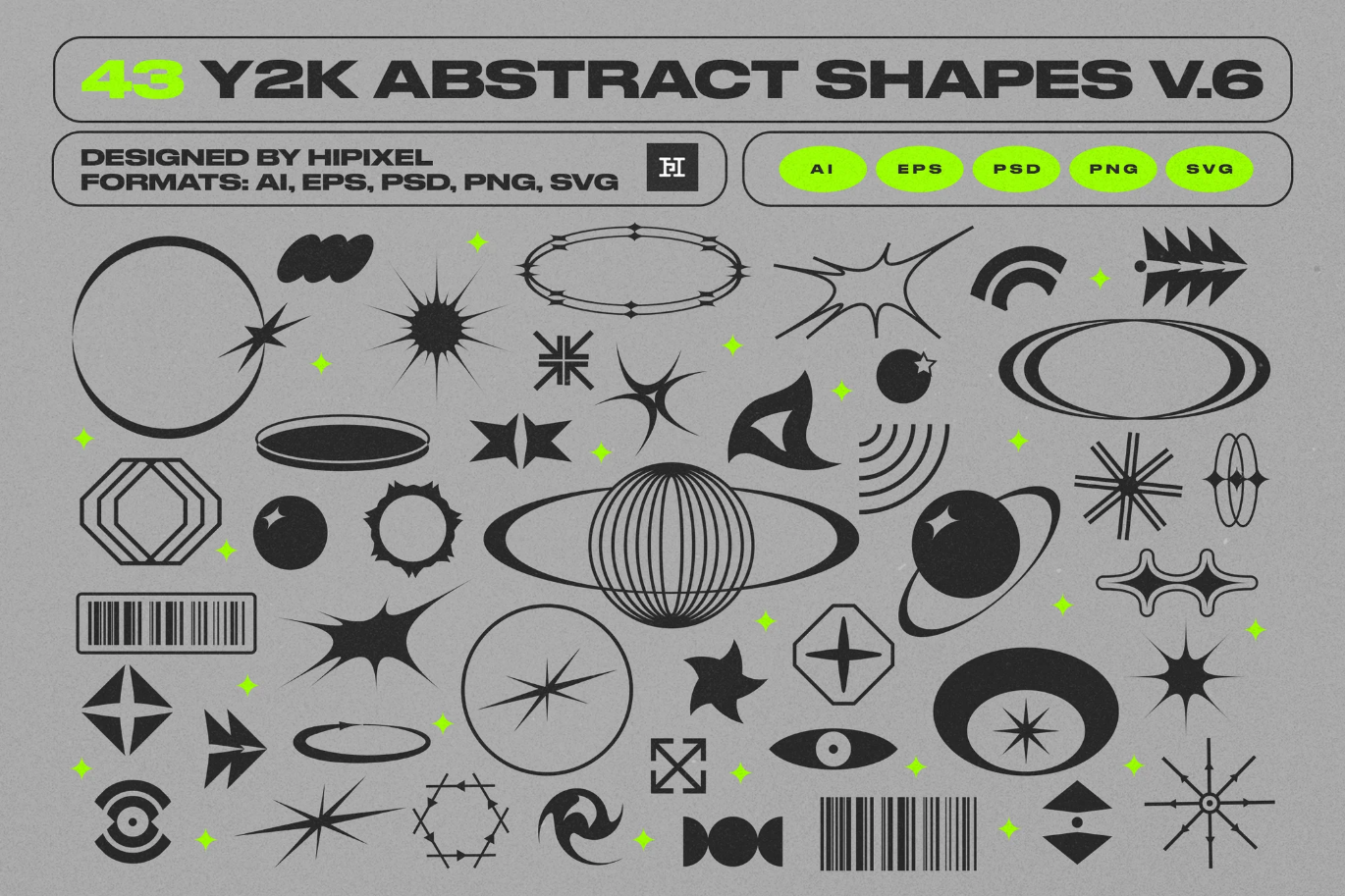 G6799 Y2K风格抽象几何矢量素材复古未来风AI设计模板Y2K Abstract Retro Shapes V.6