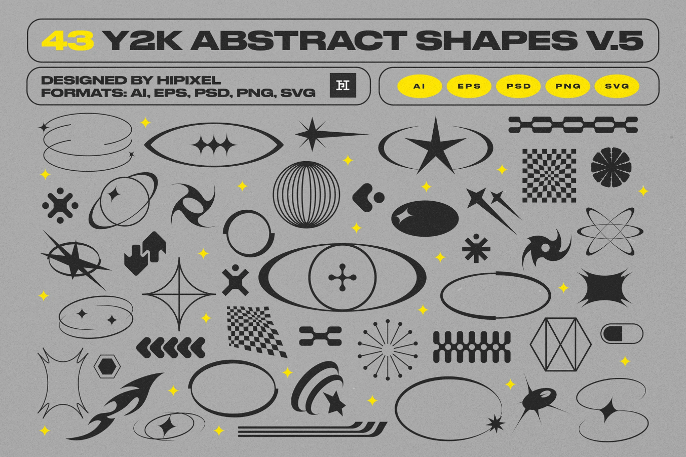 G6803 Y2K风格抽象几何矢量素材复古元素PSD分层AI格式Y2K Abstract Retro Shapes V.5