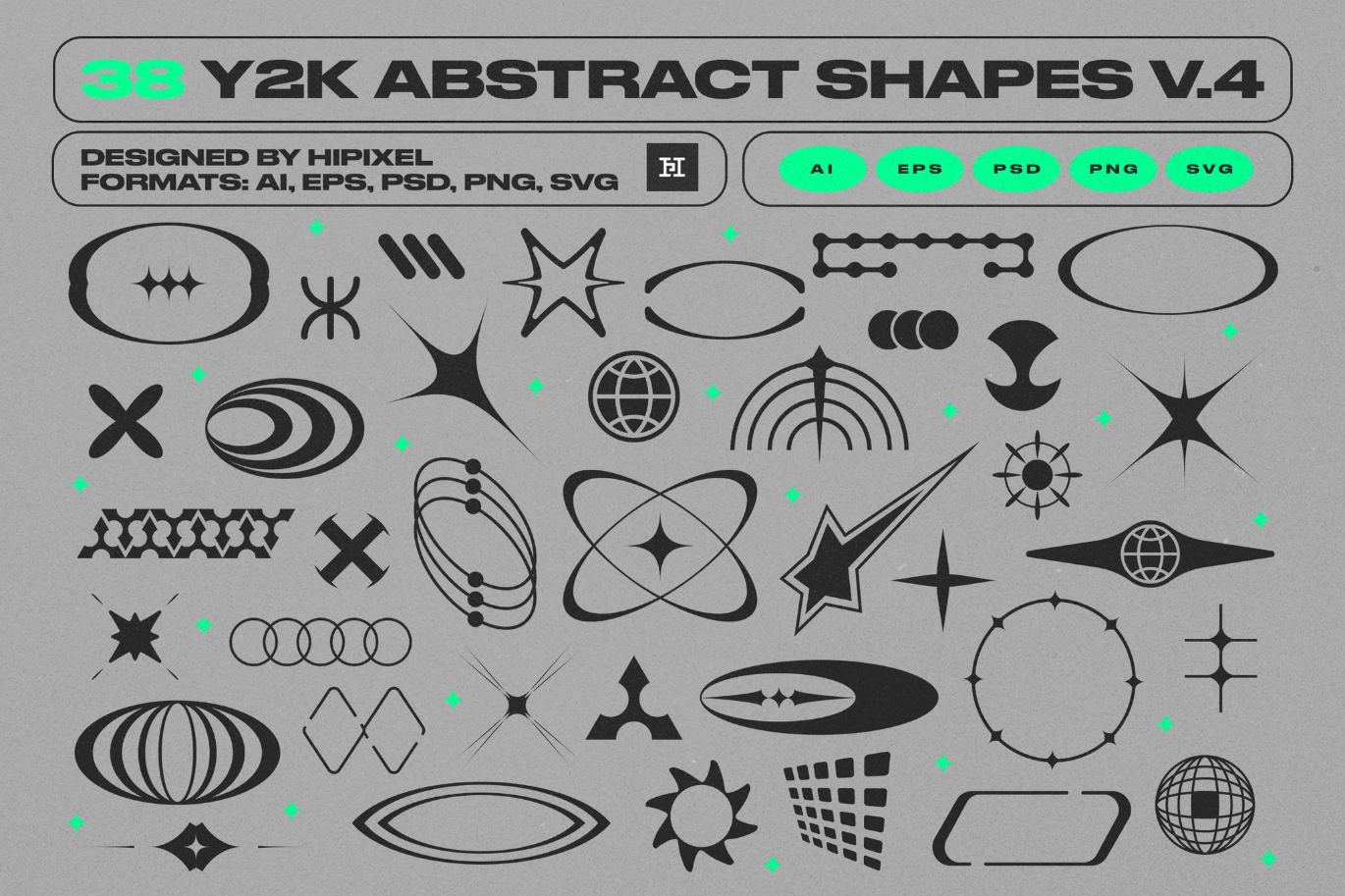 G6812 2025新Y2K抽象几何复古矢量素材AI/PSD/EPS分层设计Y2K Abstract Retro Shapes V.4