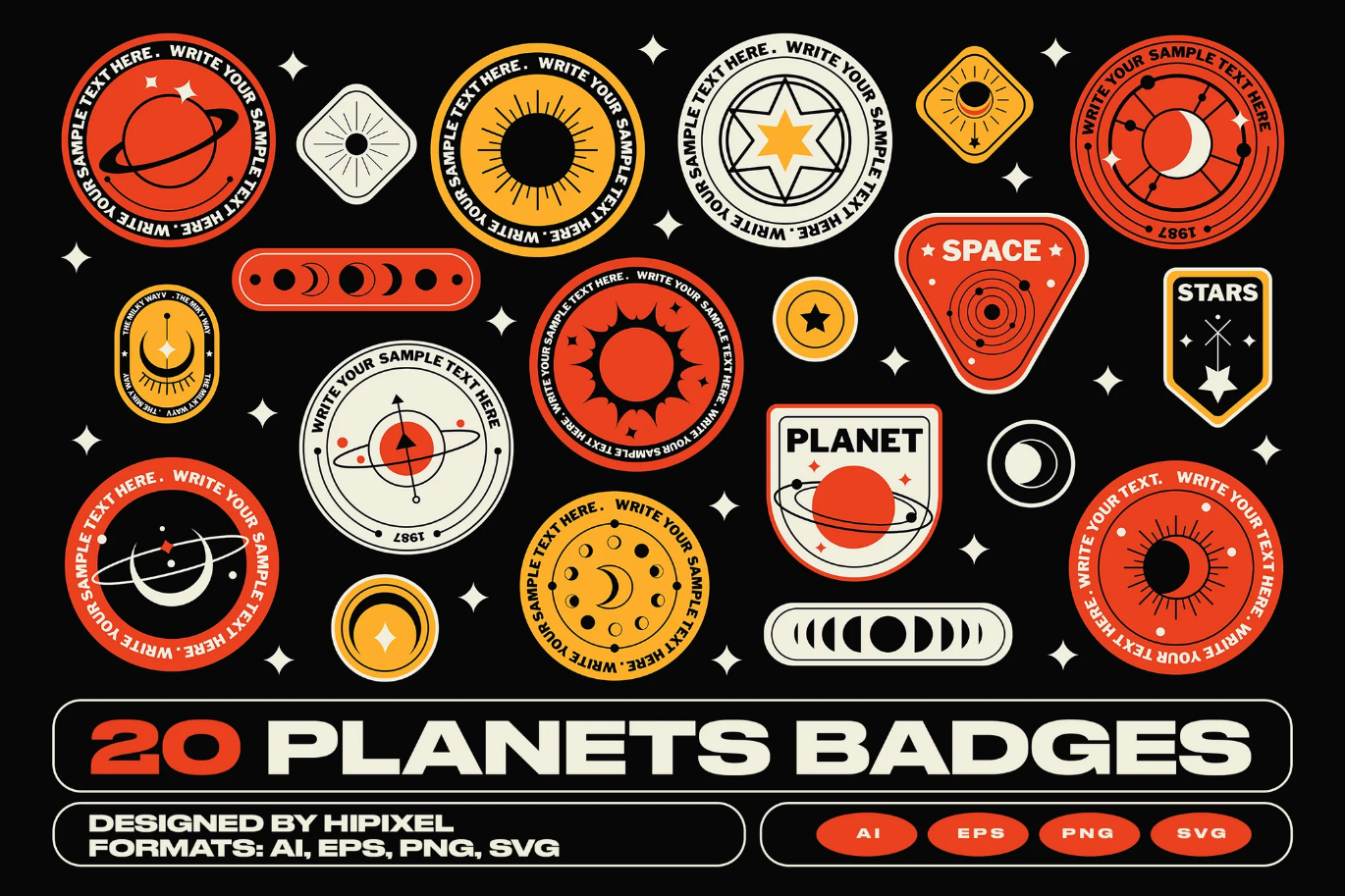 G6816 ins风星球贴纸创意设计防水材质可移除DIY装饰手账素材Planets Badge Stickers
