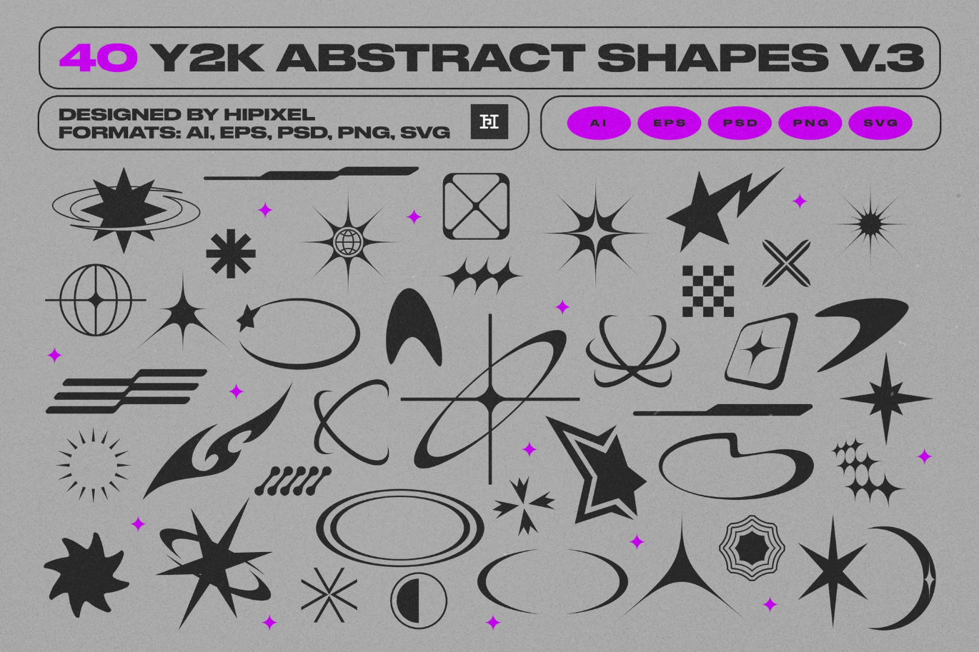 G6819 Y2K抽象复古几何矢量素材PSD/AI分层设计200+形状Y2K Abstract Retro Shapes V.3