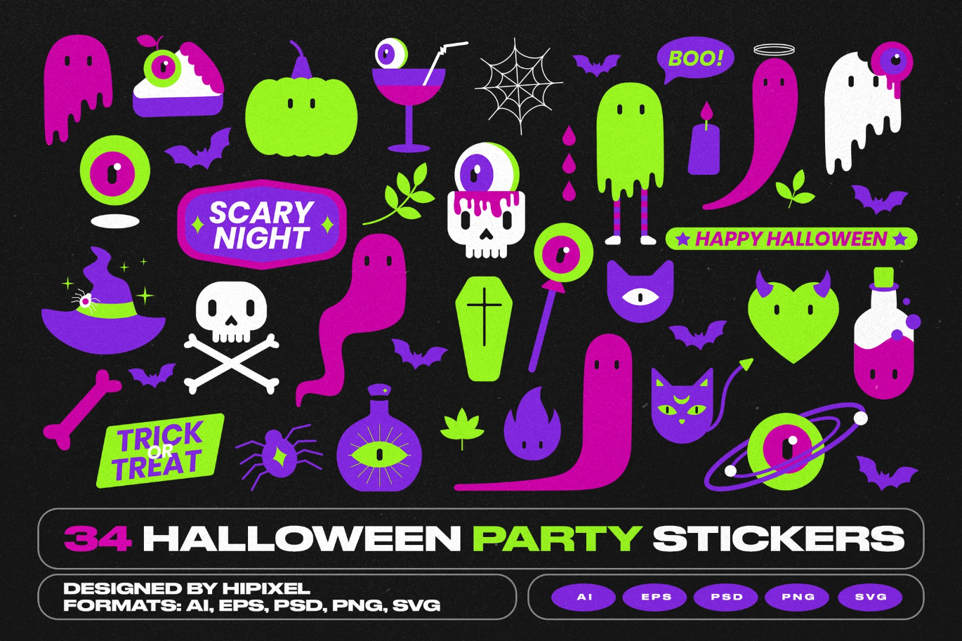 G6820 2025新款万圣节派对贴纸34张防水搞怪DIY手账装饰素材34 Halloween Party Stickers