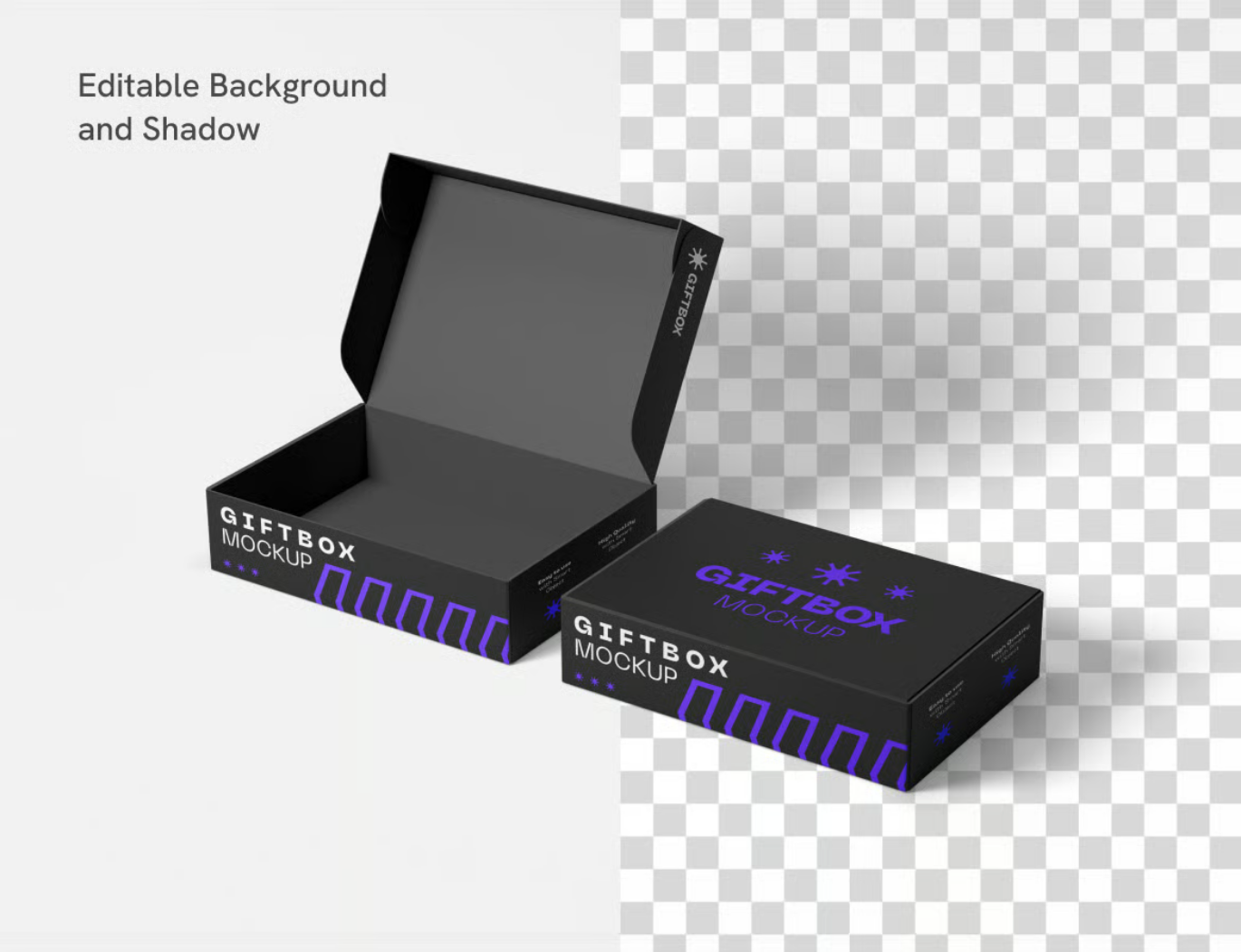 高端PSD礼品盒样机素材分层可编辑透明背景包装设计智能对象Giftbox Mockup-果觅网