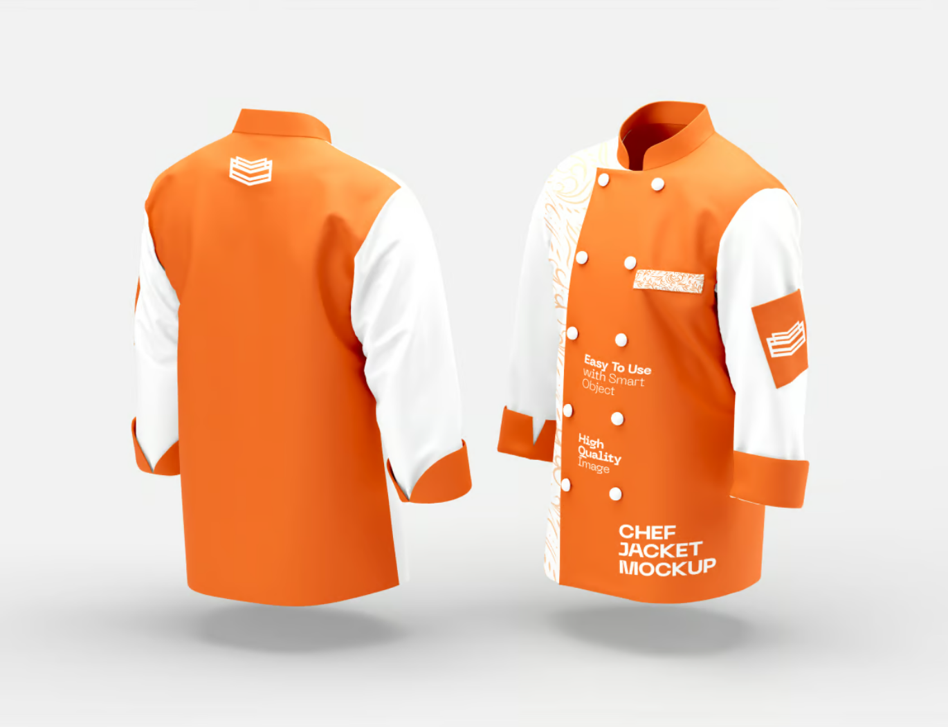 3D立体厨师服样机PSD分层模板餐饮品牌定制高清可换色设计素材源文件Chef's Jacket Mockup-果觅网