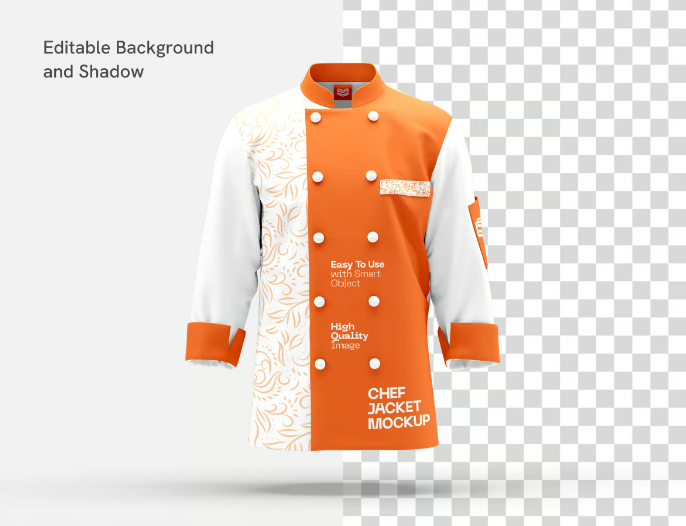 3D立体厨师服样机PSD分层模板餐饮品牌定制高清可换色设计素材源文件Chef's Jacket Mockup-果觅网