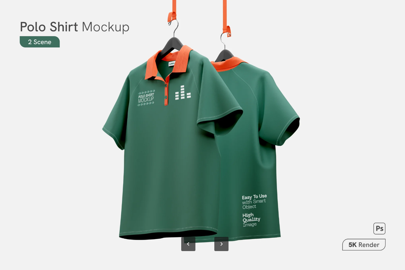 G6858 立体感Polo衫悬挂样机高清分层PSD可编辑服装模板设计素材Polo Shirt Hanged Mockup