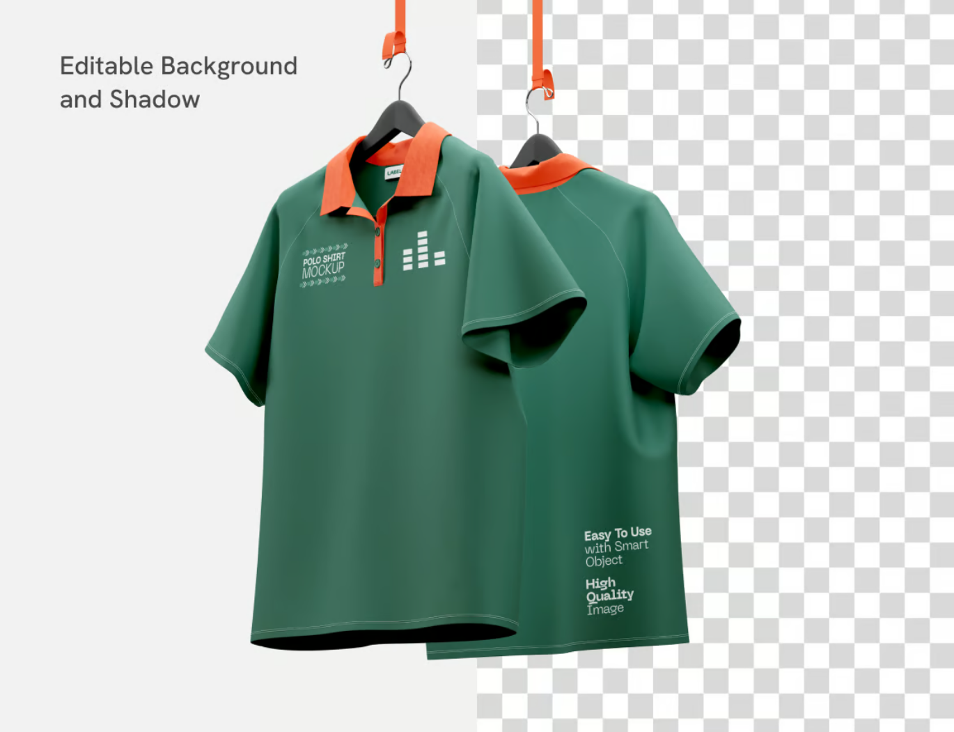 立体感Polo衫悬挂样机高清分层PSD可编辑服装模板设计素材Polo Shirt Hanged Mockup-果觅网